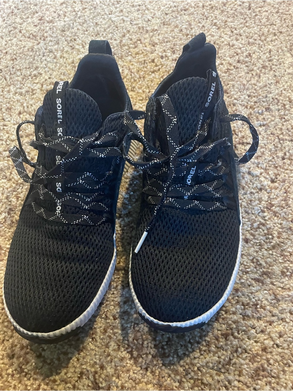 Sorel Women’s Black Knit Lace-Up Sneakers with White Trim